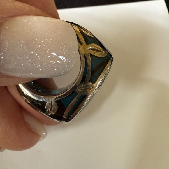 Silver and  Designer Italian blue glass Ring, size 5.5 - Picture 3 of 9
